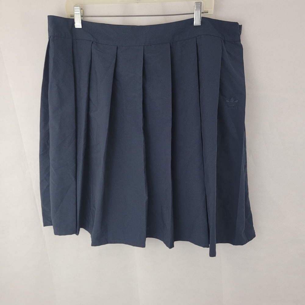ADIDAS Womens Skirt Sz XL Essential Navy BLUE Solid Pleated Tennis School Preppy